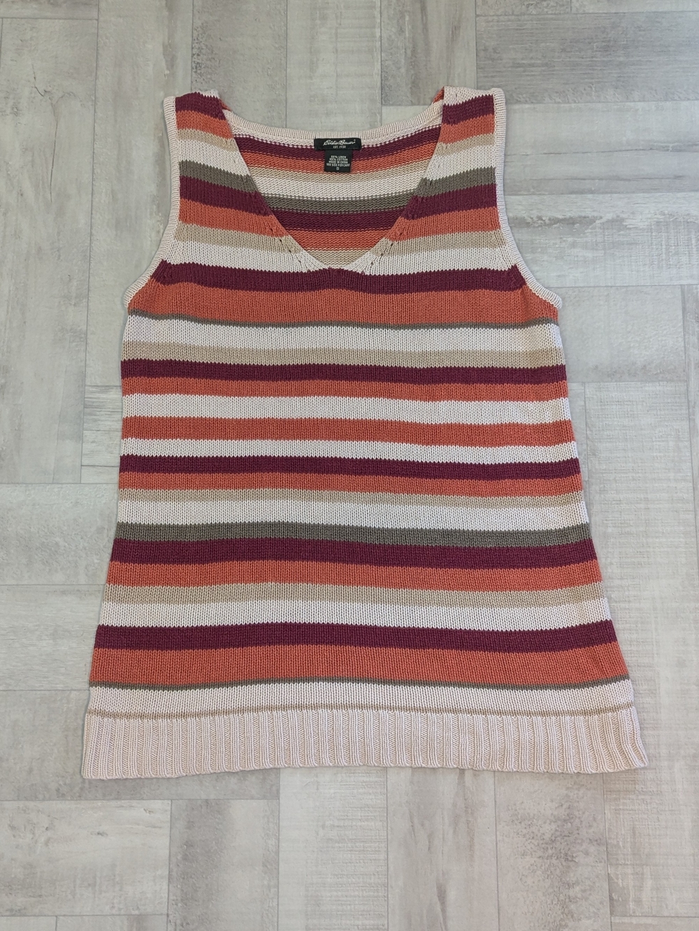 Eddie Bauer Womens S Linen Cotton Striped Knit Tank Top Granola Girl Gorpcore